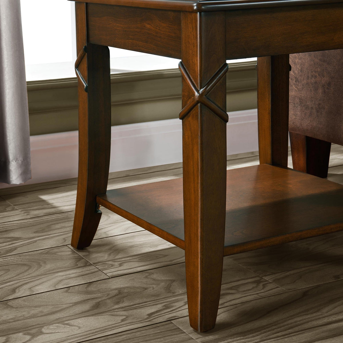 Wooden 2-Tier End Table with Shelf L5821