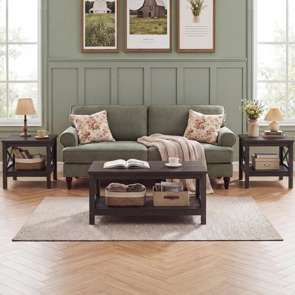 2-Tier Square End Table Set of 2 with Storage Shelf I888