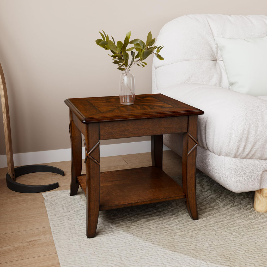Wooden 2-Tier End Table with Shelf L5821