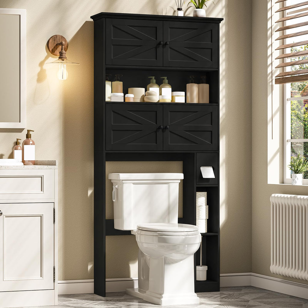 Wooden Over The Toilet Storage Cabinet with Barn Door I3441
