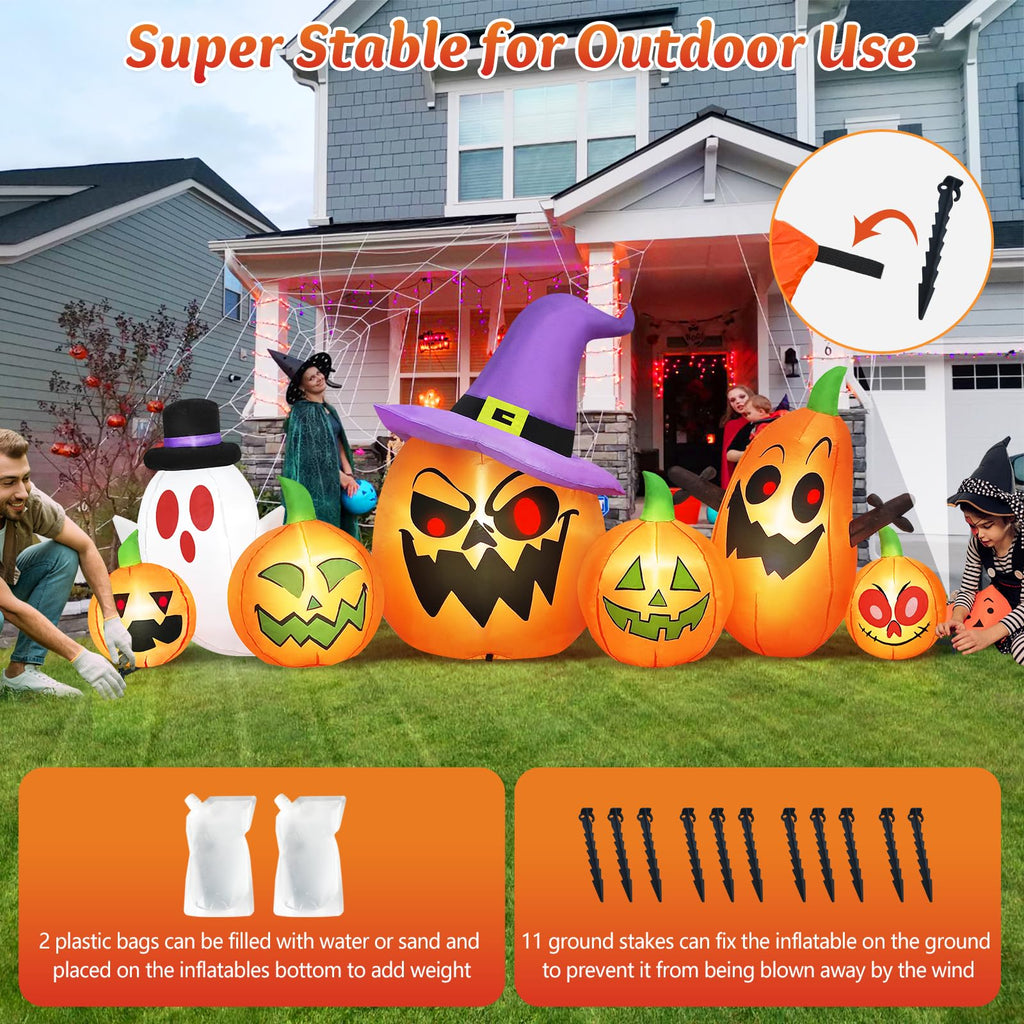 8FT Halloween Inflatables Pumpkin Witch Hat & Ghost Combo V978
