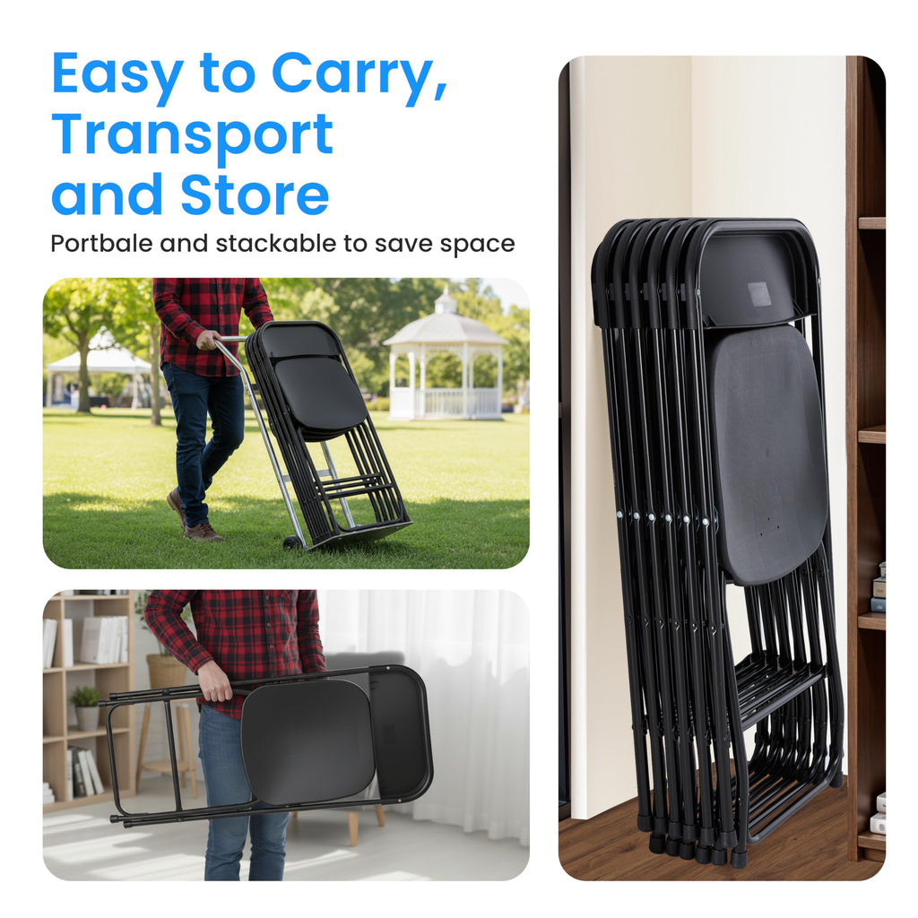 10 Pack Black Plastic Folding Chairs with Metal Frame A59024