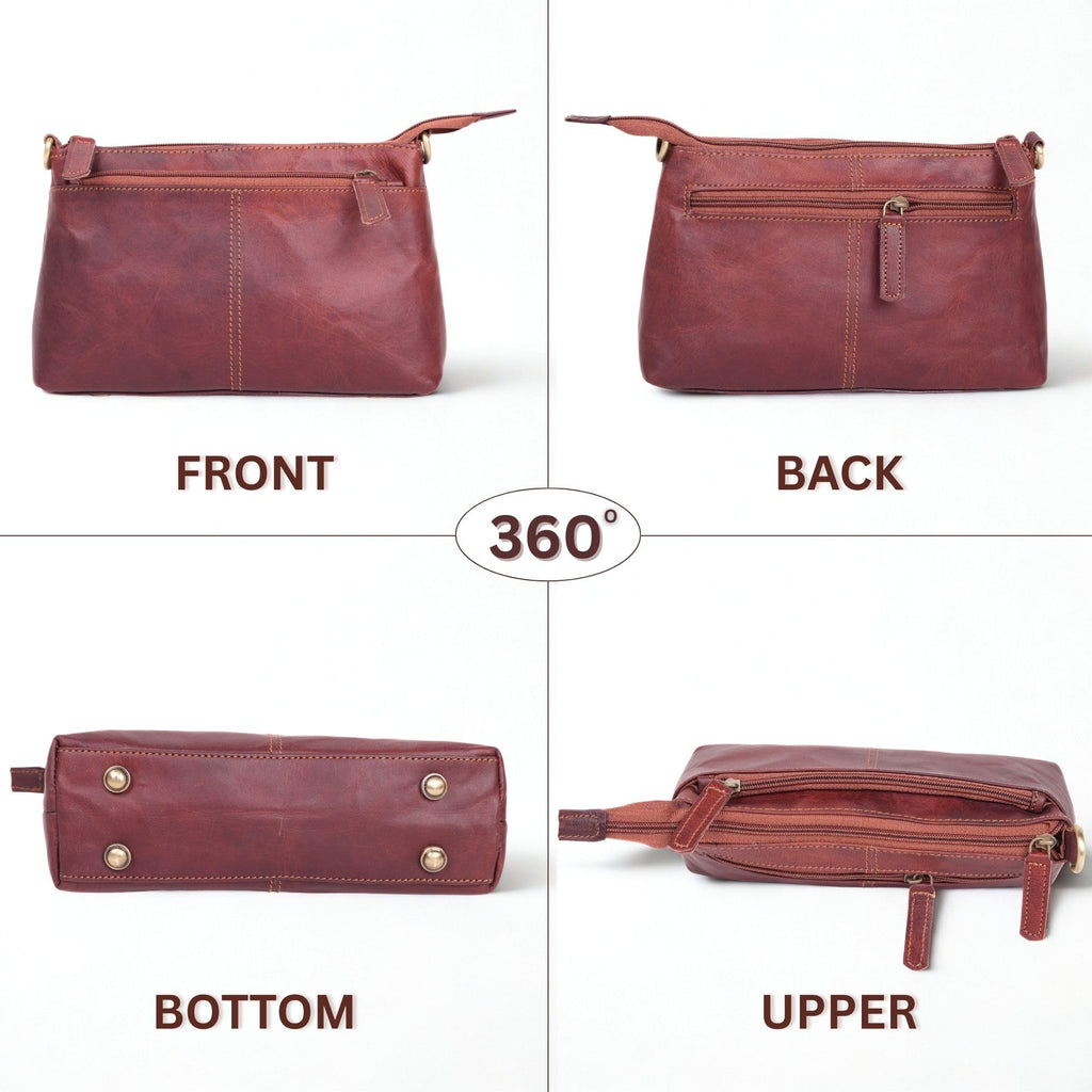 Small Genuine Leather Crossbody Bag with 3 Zipper Pockets Q177983