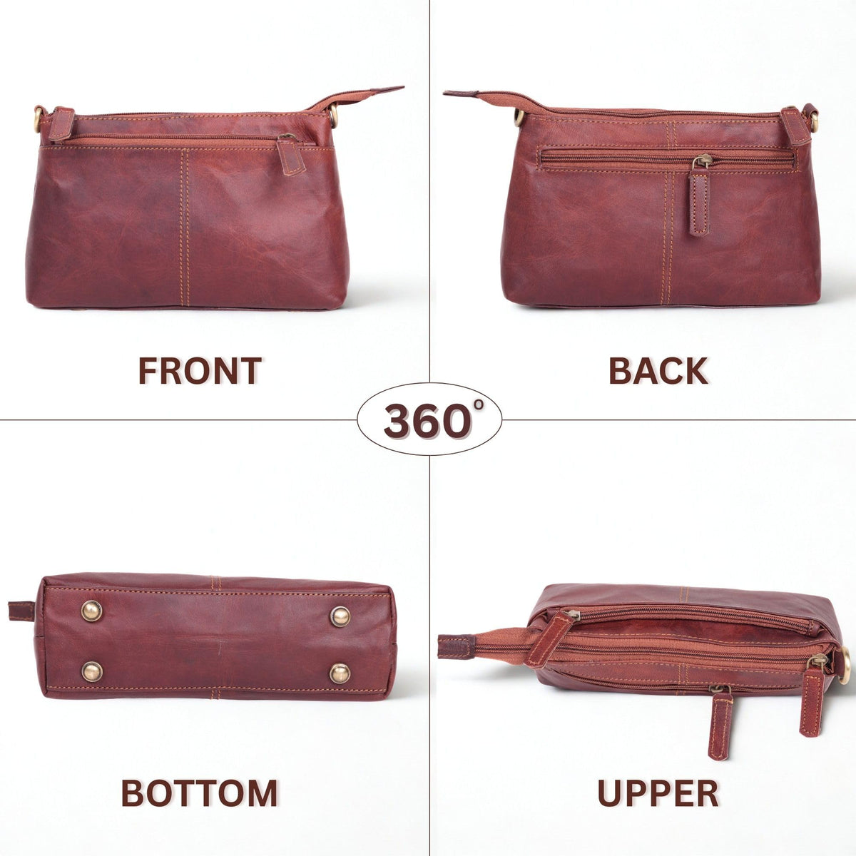 Small Genuine Leather Crossbody Bag with 3 Zipper Pockets Q177983