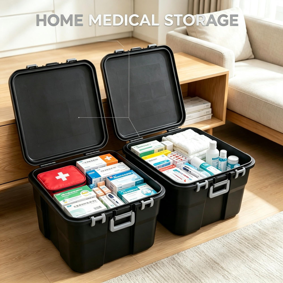 2 Pack 22 Gallon Black Wheeled Lockable Plastic Storage Trunk C209