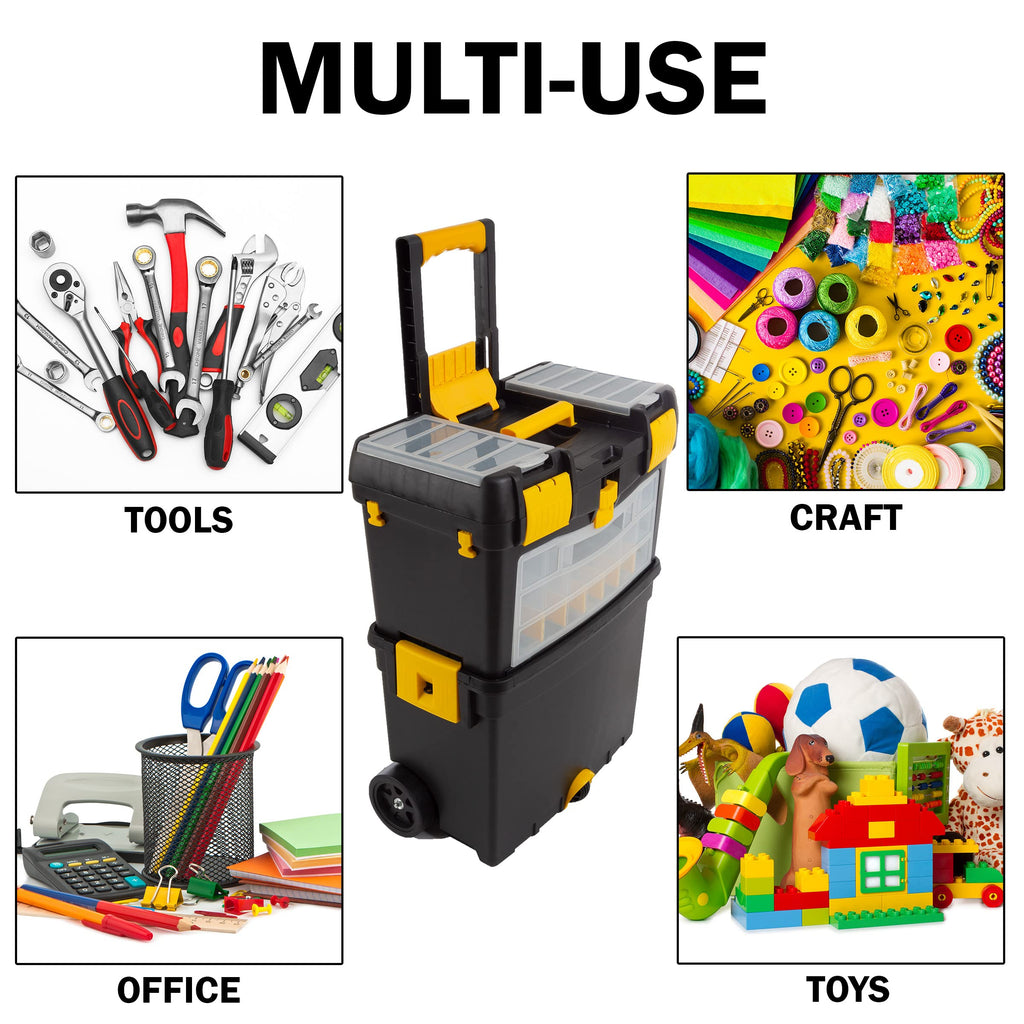 Rolling Tool Box with Wheels, Foldable Handle, and Removable Top X70663