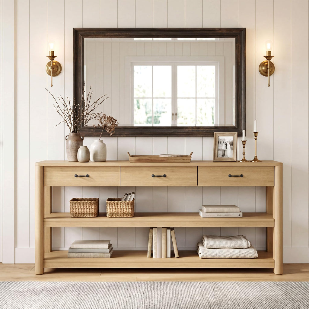 Oak Console Table with Storage Drawers Q217