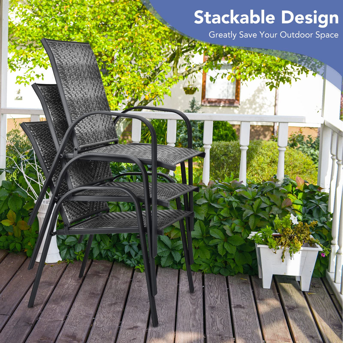 Stackable Wicker PE Rattan Patio Dining Chairs Set of 6 Y991