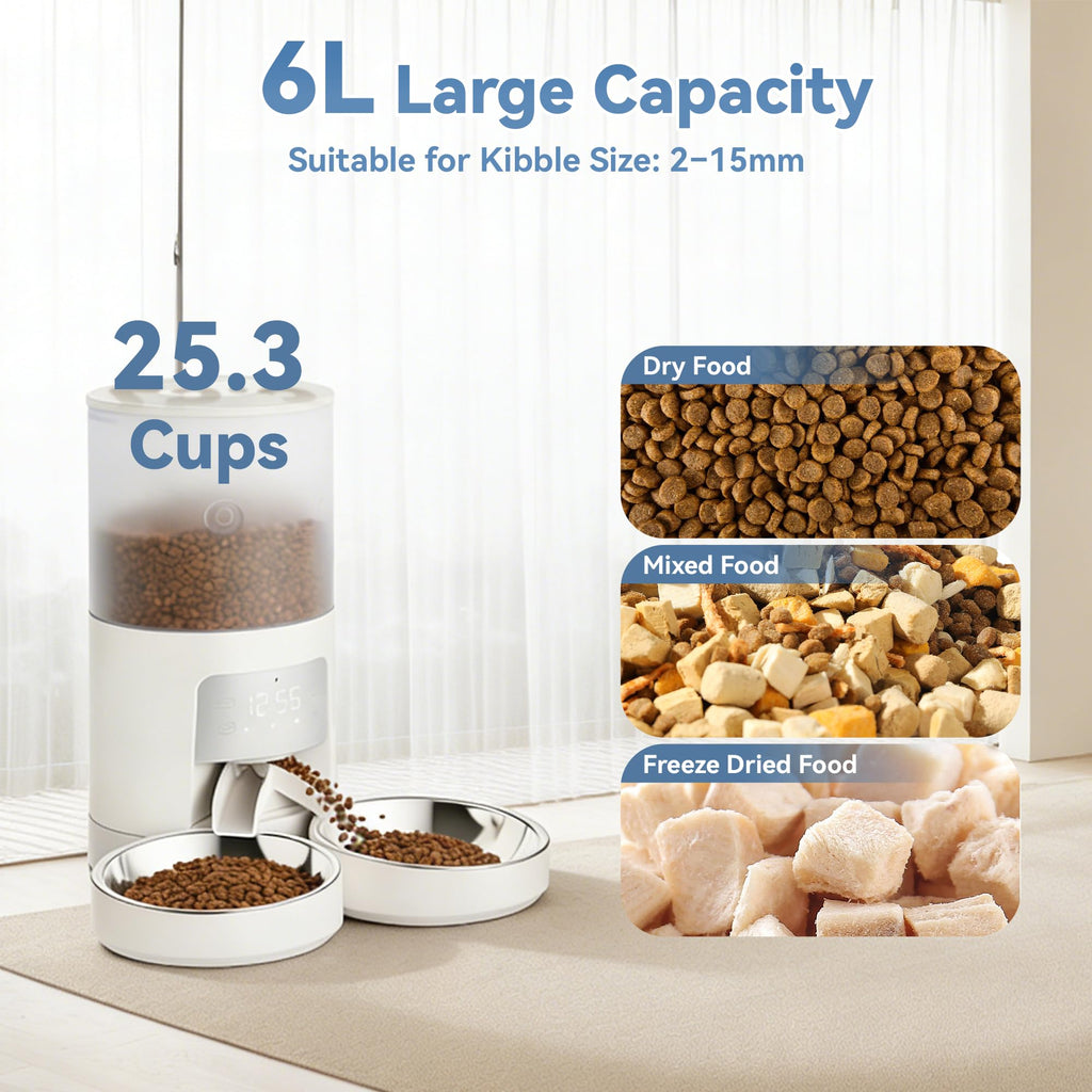 Automatic Cat Feeder for 2 Cats, 6L White X17605