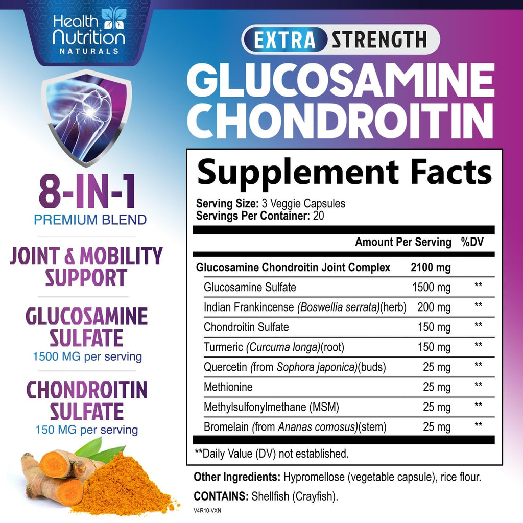 Glucosamine Chondroitin MSM Turmeric Boswellia 60 Capsules E163