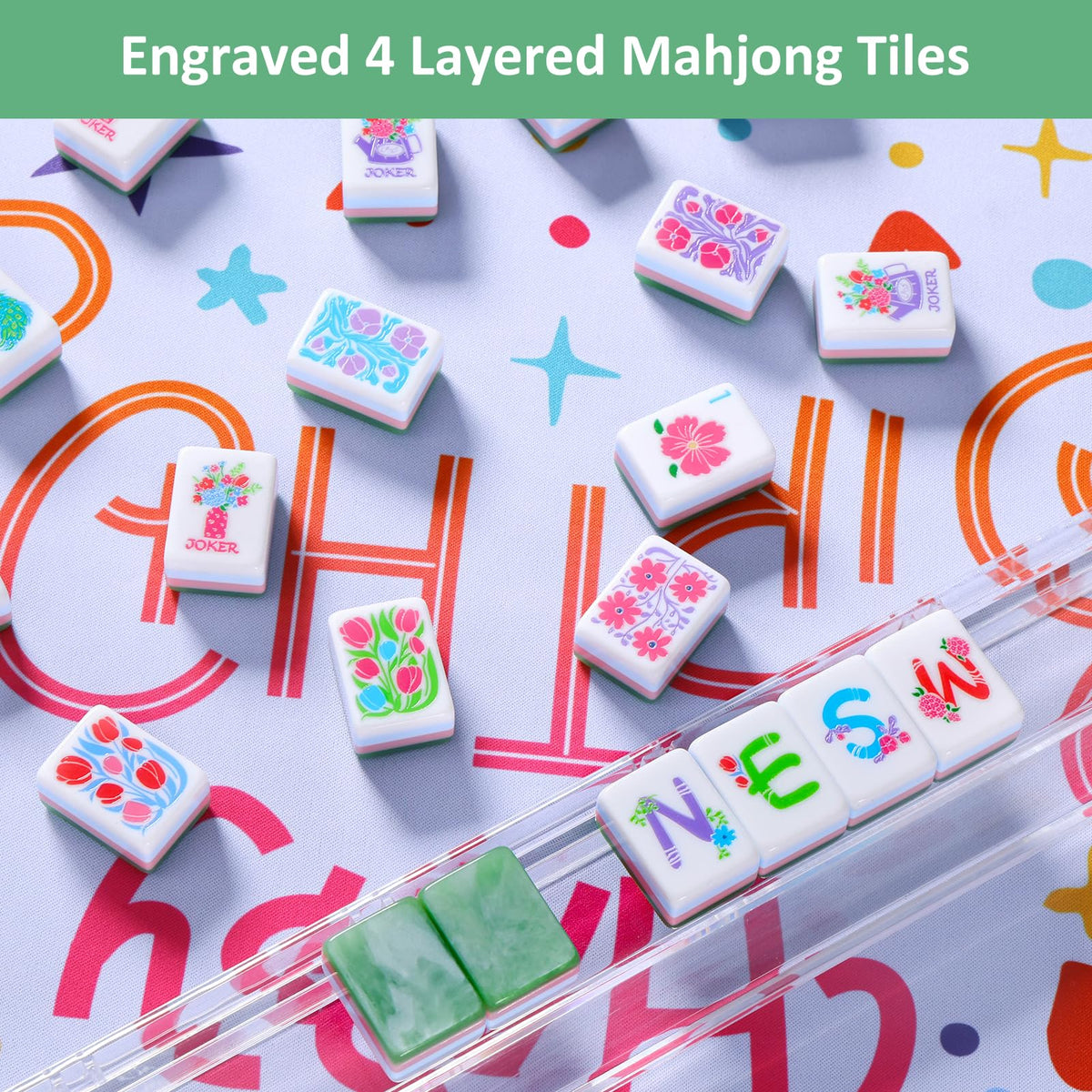 160 Acrylic Engraved Mahjong Tile Set B119391