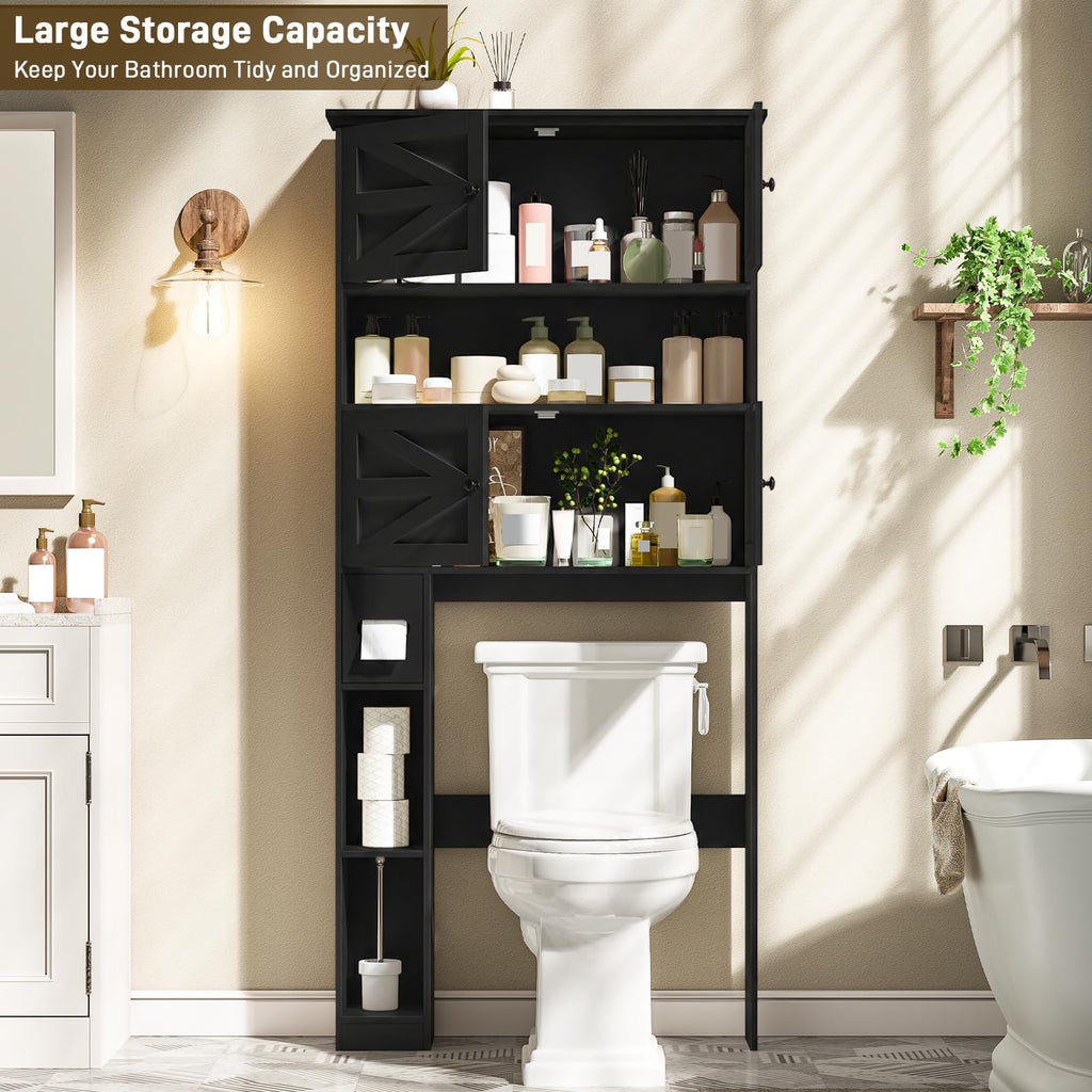 Wooden Over The Toilet Storage Cabinet with Barn Door I3441