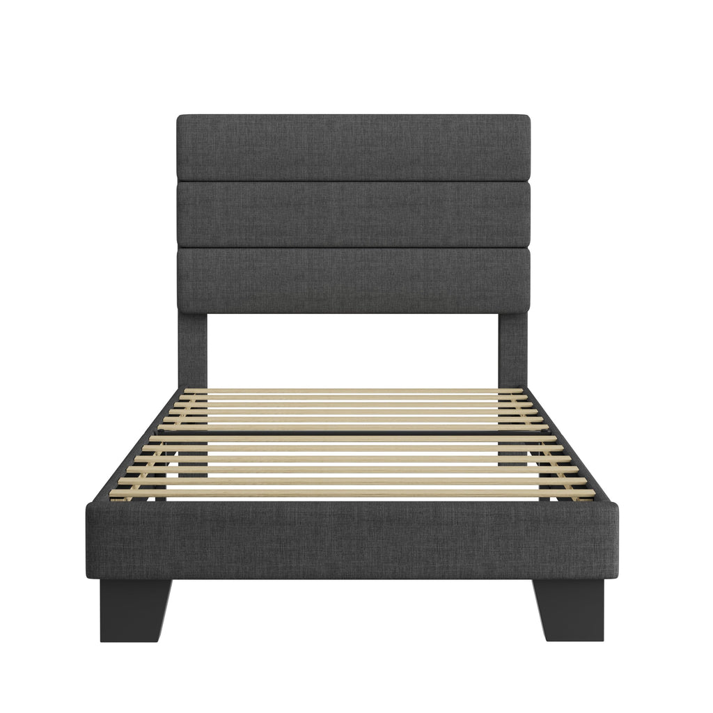 Twin Platform Bed Frame with Upholstered Fabric Headboard A7695