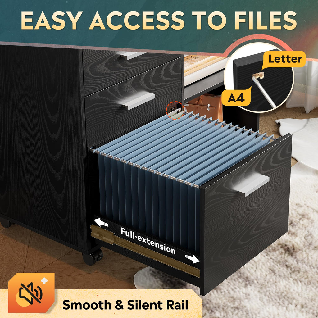 Wood 3 Drawer Black File Cabinet A7479