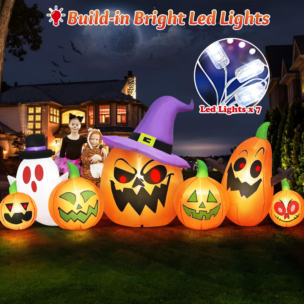 8FT Halloween Inflatables Pumpkin Witch Hat & Ghost Combo V978