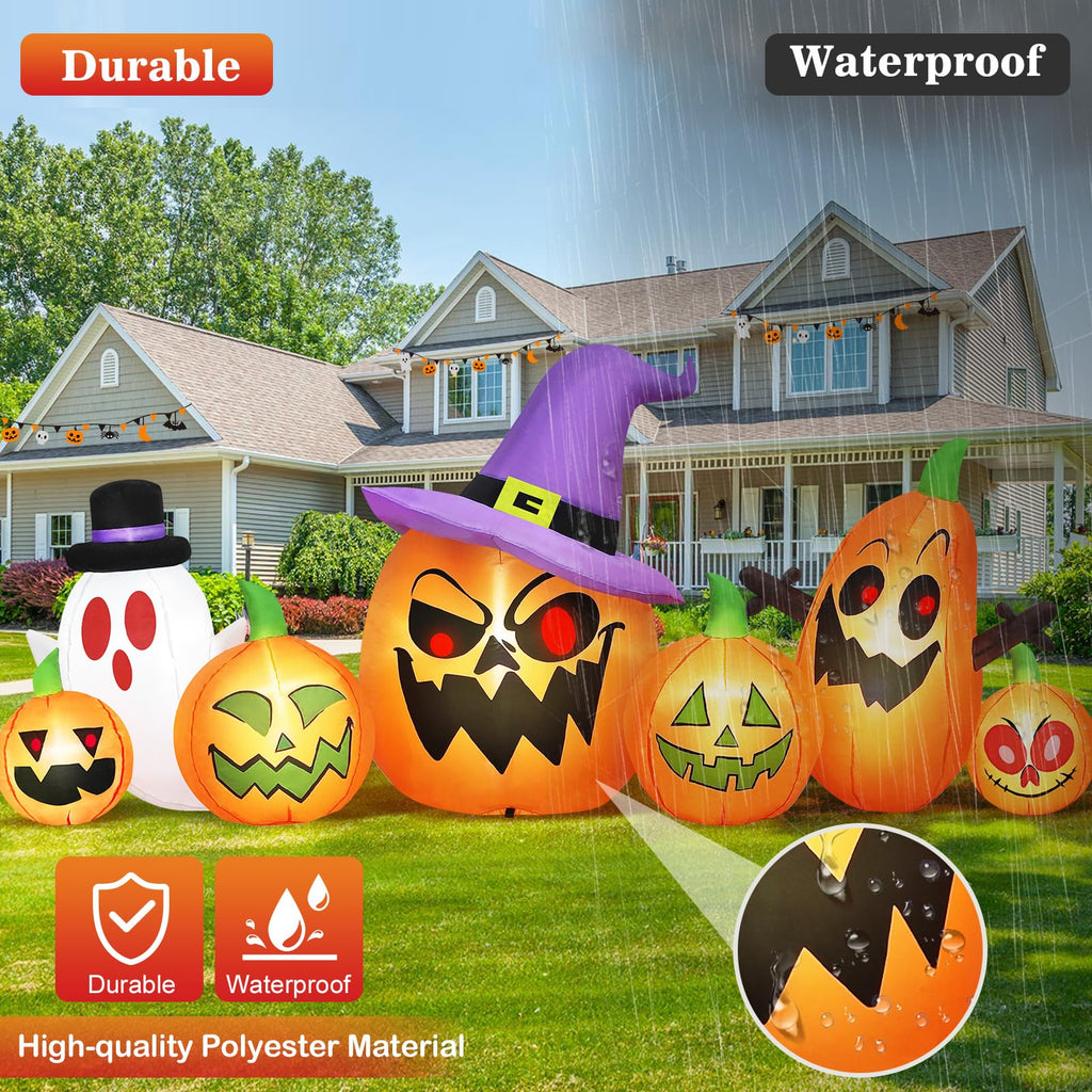 8FT Halloween Inflatables Pumpkin Witch Hat & Ghost Combo V978