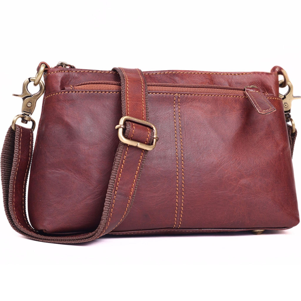 Small Genuine Leather Crossbody Bag with 3 Zipper Pockets Q177983