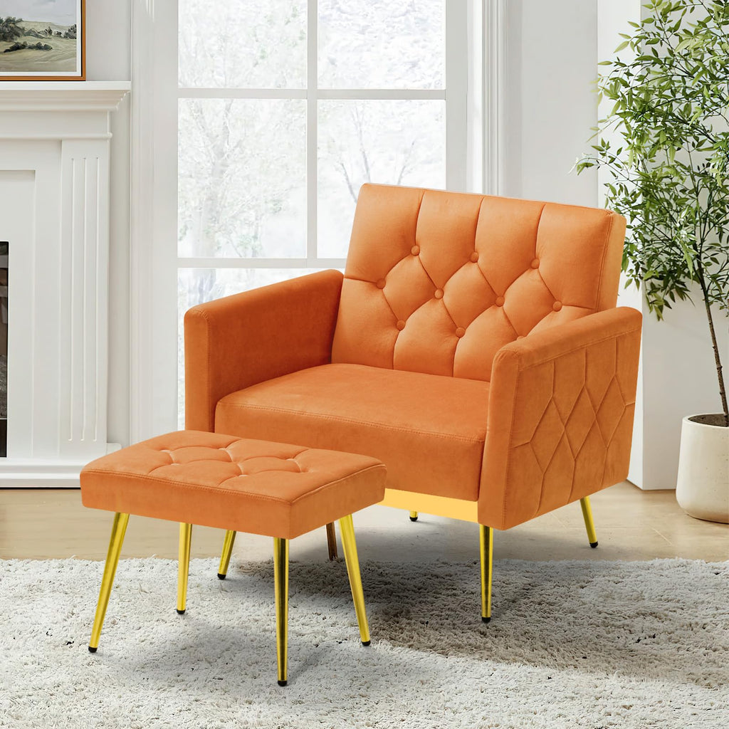 Orange Velvet Accent Chair with Ottoman O78646