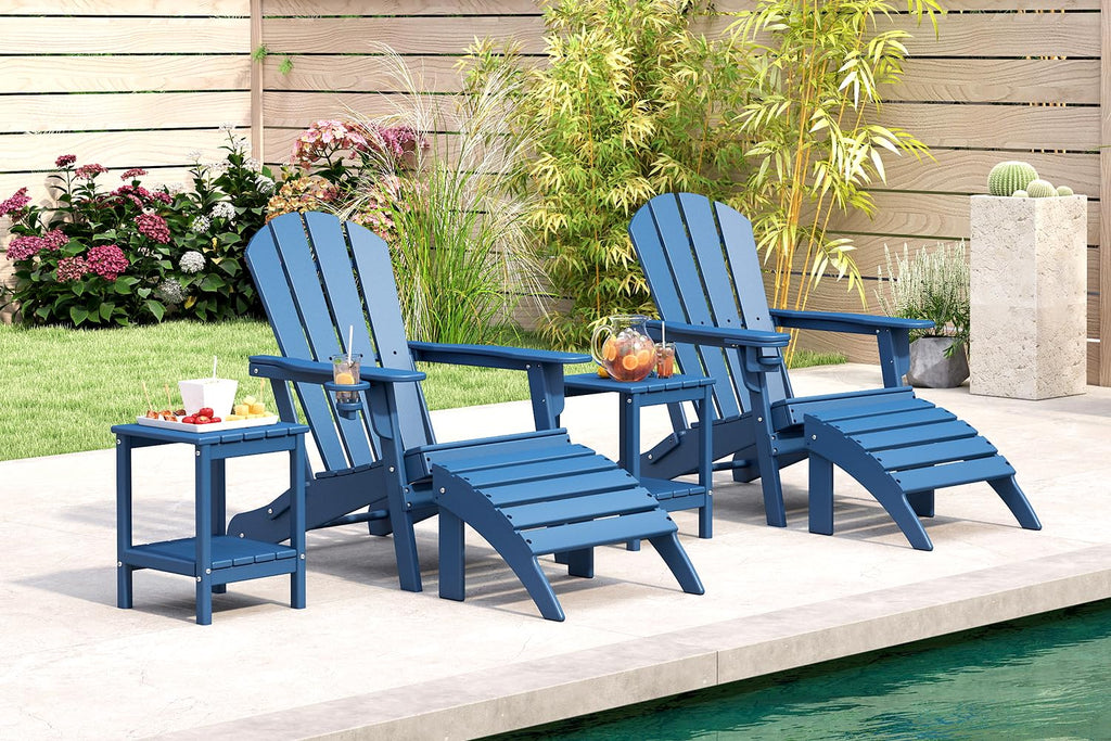 Folding Adirondack Chairs Set of 4 Blue HDPE Plastic A688798