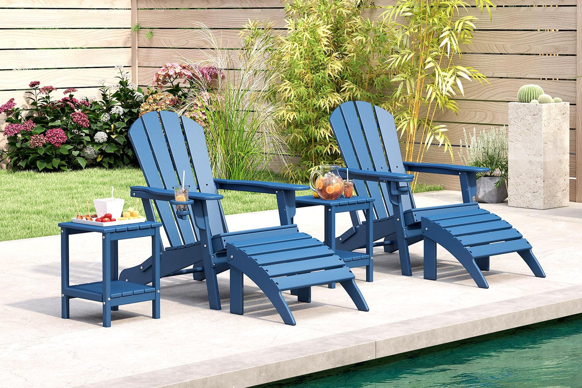 Folding Adirondack Chairs Set of 4 Blue HDPE Plastic A688798