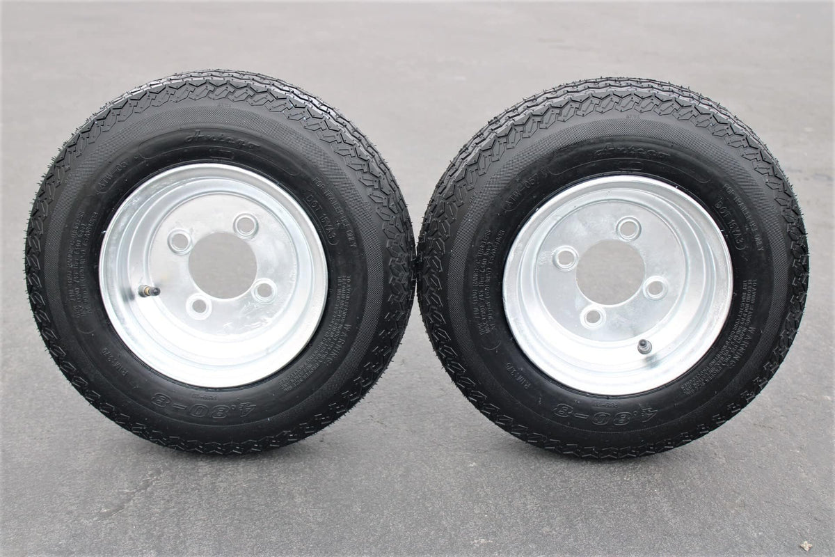 4.80-8 Trailer Tire & Wheel, 6 Ply, 4 Lug Galvanized, Set of 2 T11176
