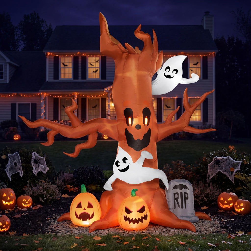 8FT Halloween Inflatable Tree with Ghost Pumpkin and Tombstone O59276