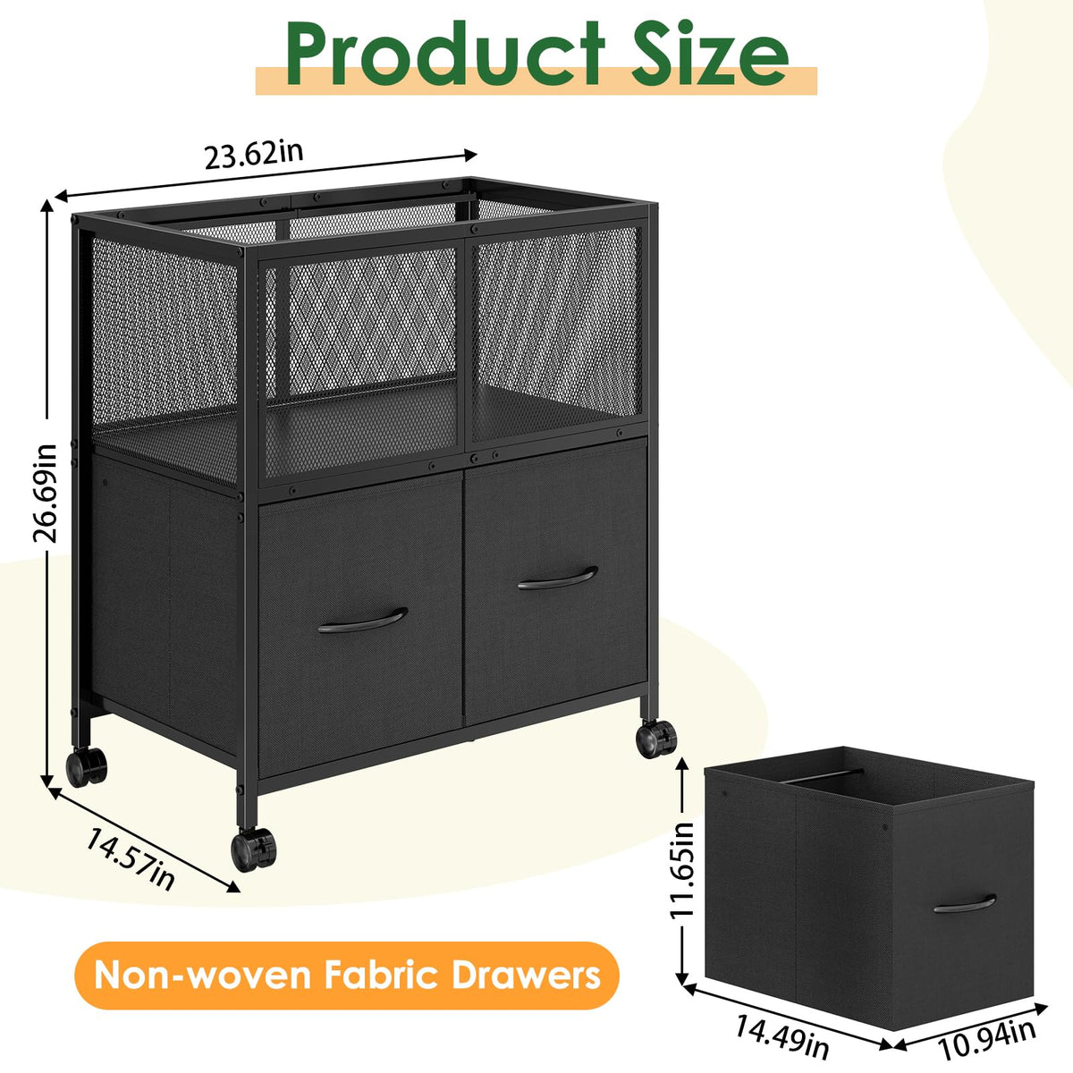 Rolling File Cart with 2 Fabric Drawers J91549