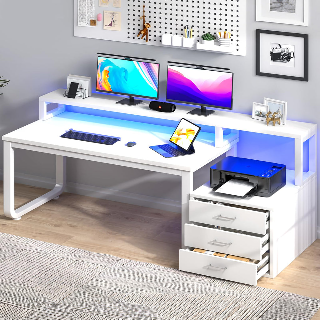 White Office Desk with 3 Drawers E1398