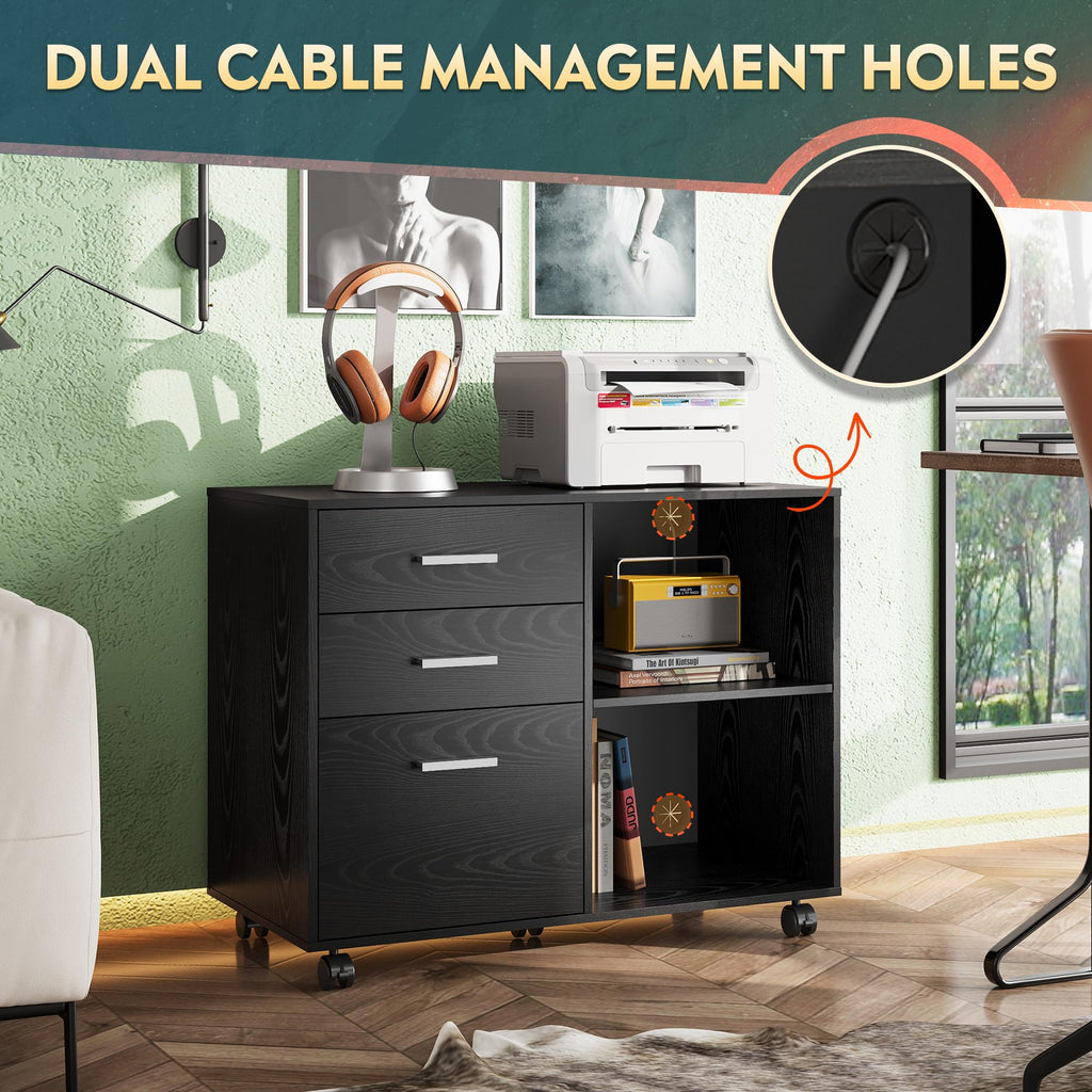 Wood 3 Drawer Black File Cabinet A7479