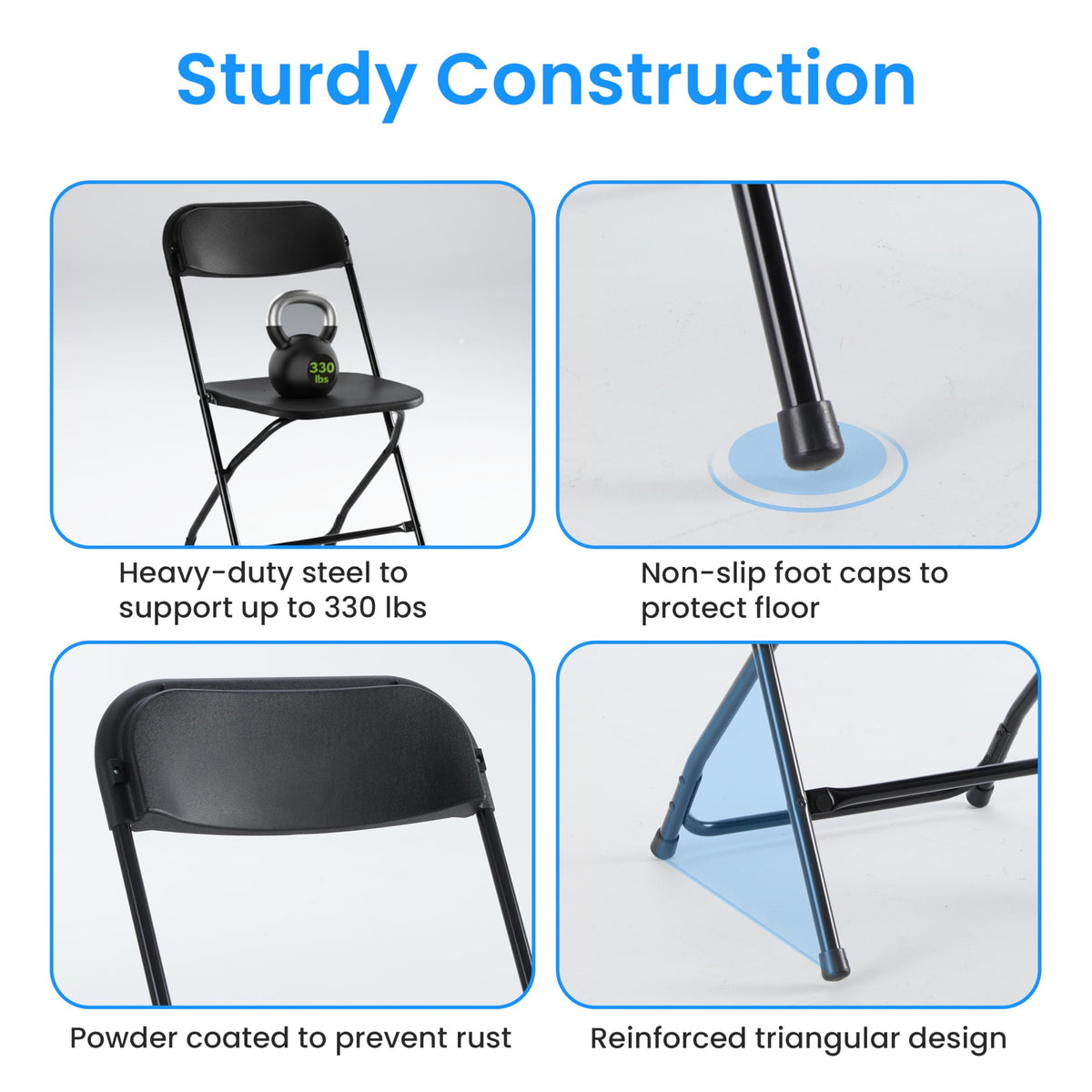 10 Pack Black Plastic Folding Chairs with Metal Frame A59024
