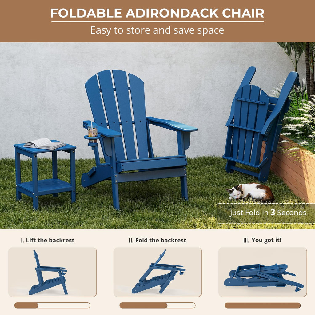 Folding Adirondack Chairs Set of 4 Blue HDPE Plastic A688798