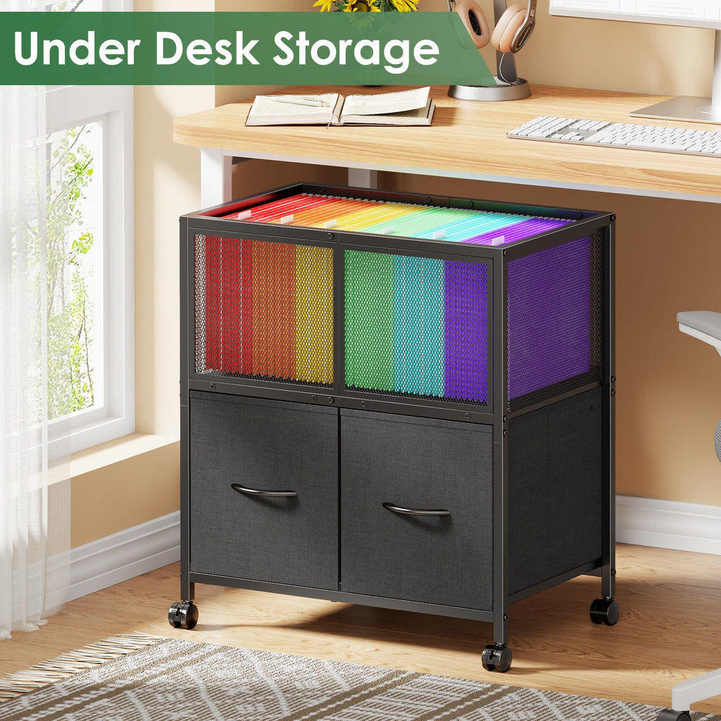 Rolling File Cart with 2 Fabric Drawers J91549