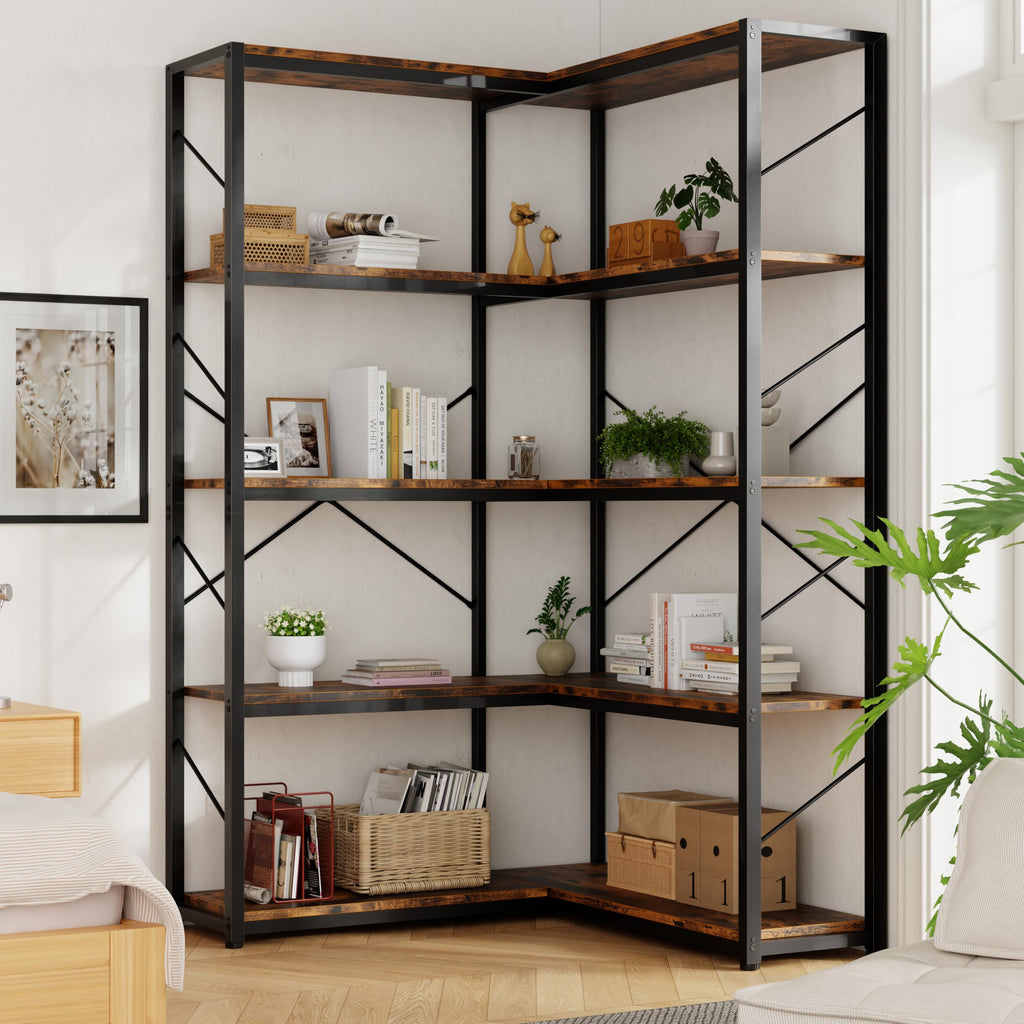 5 Tier L Shaped Corner Bookshelf T314