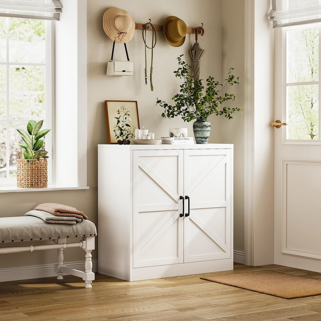 White 36" Metal Storage Cabinet with Doors and 2 Adjustable Shelves P99416