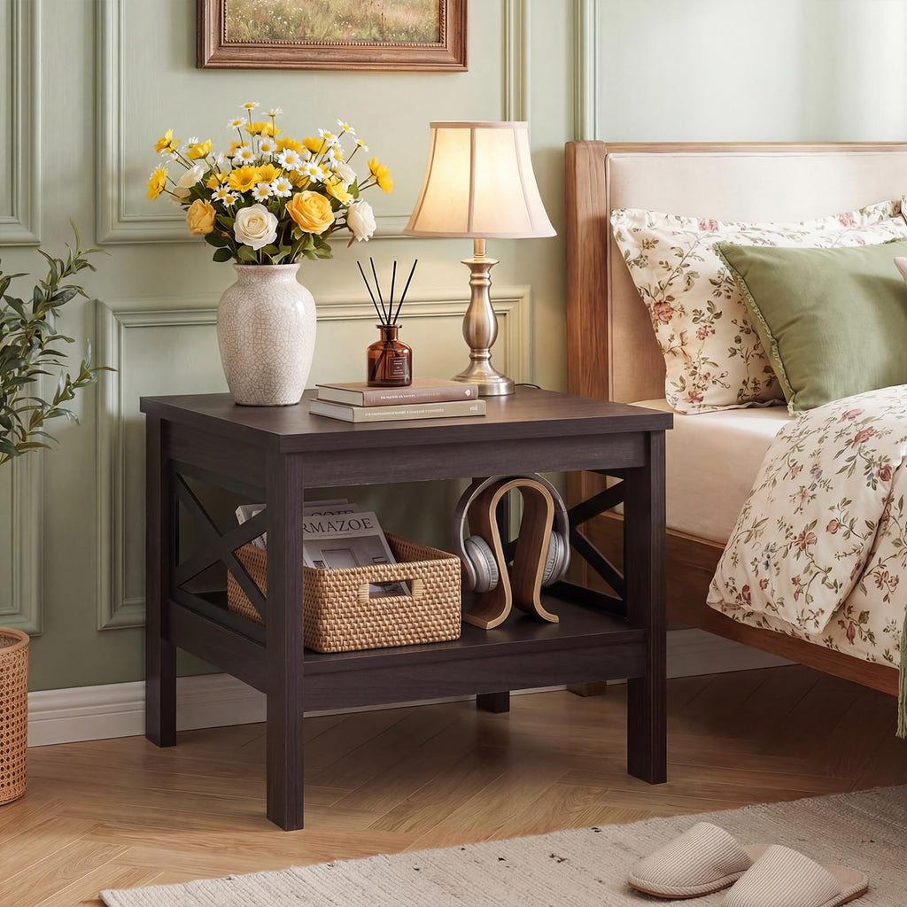 2-Tier Square End Table Set of 2 with Storage Shelf I888
