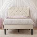 Twin Bed Frame with Upholstered Tufted Headboard, Beige Y344