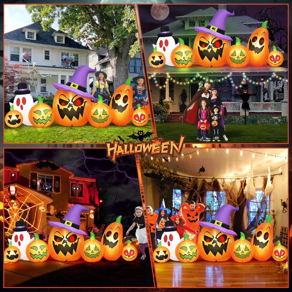 8FT Halloween Inflatables Pumpkin Witch Hat & Ghost Combo V978