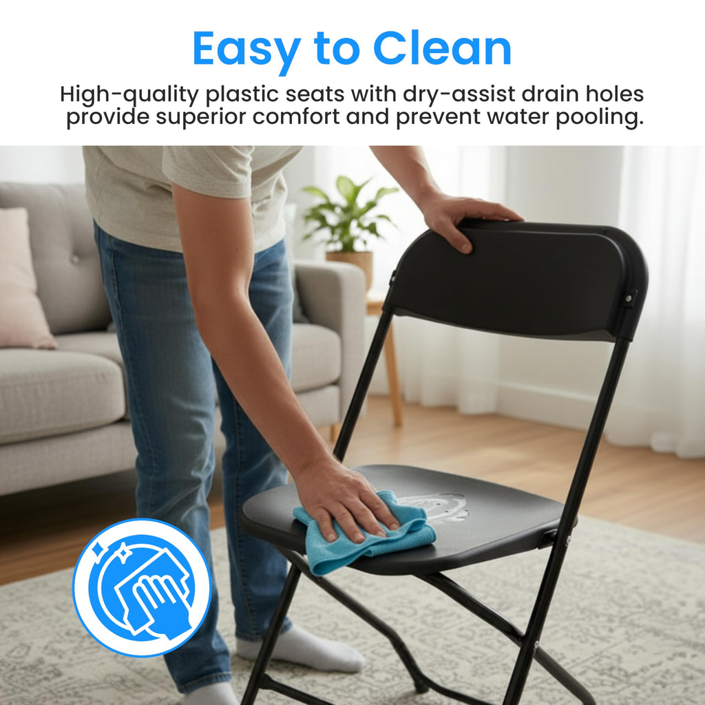 10 Pack Black Plastic Folding Chairs with Metal Frame A59024