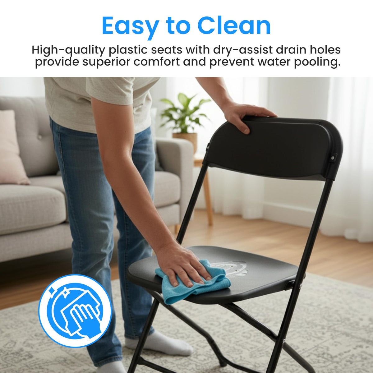 10 Pack Black Plastic Folding Chairs with Metal Frame A59024