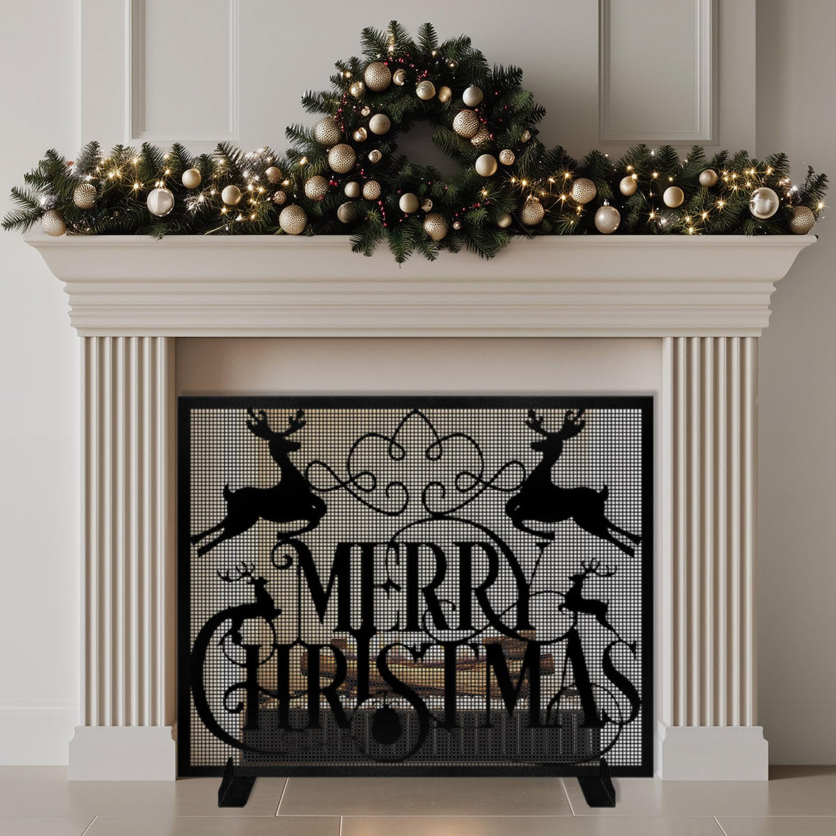 Christmas Fireplace Screen B8525
