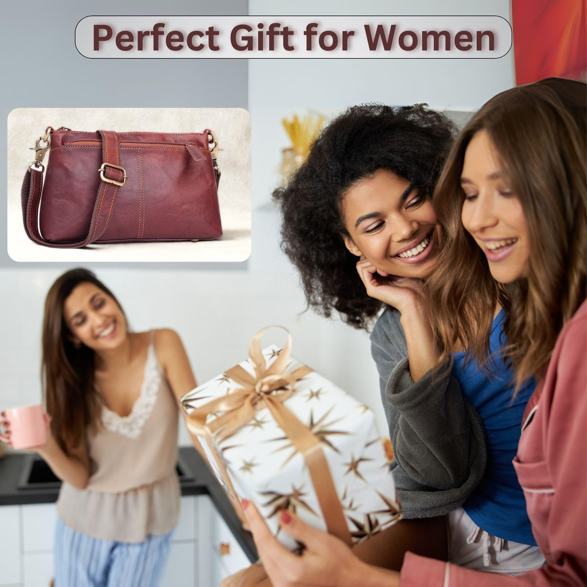 Small Genuine Leather Crossbody Bag with 3 Zipper Pockets Q177983