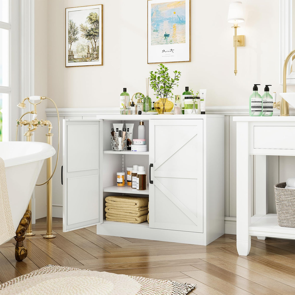 White 36" Metal Storage Cabinet with Doors and 2 Adjustable Shelves P99416