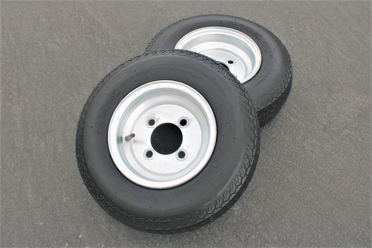 4.80-8 Trailer Tire & Wheel, 6 Ply, 4 Lug Galvanized, Set of 2 T11176