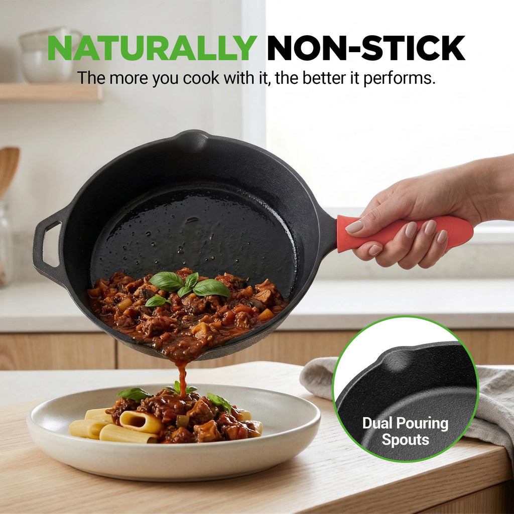 10" Pre-Seasoned Cast Iron Skillet with Glass Lid L350934