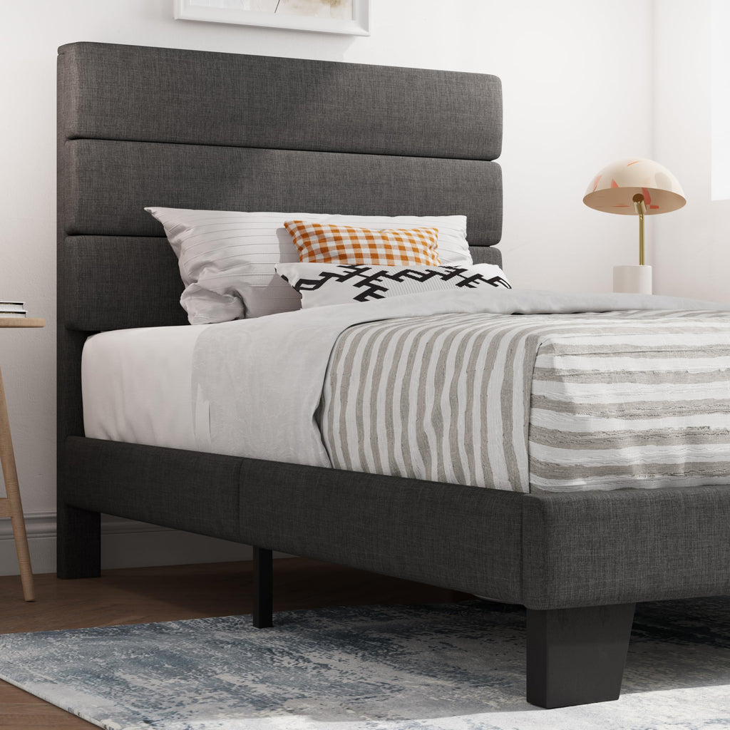 Twin Platform Bed Frame with Upholstered Fabric Headboard A7695