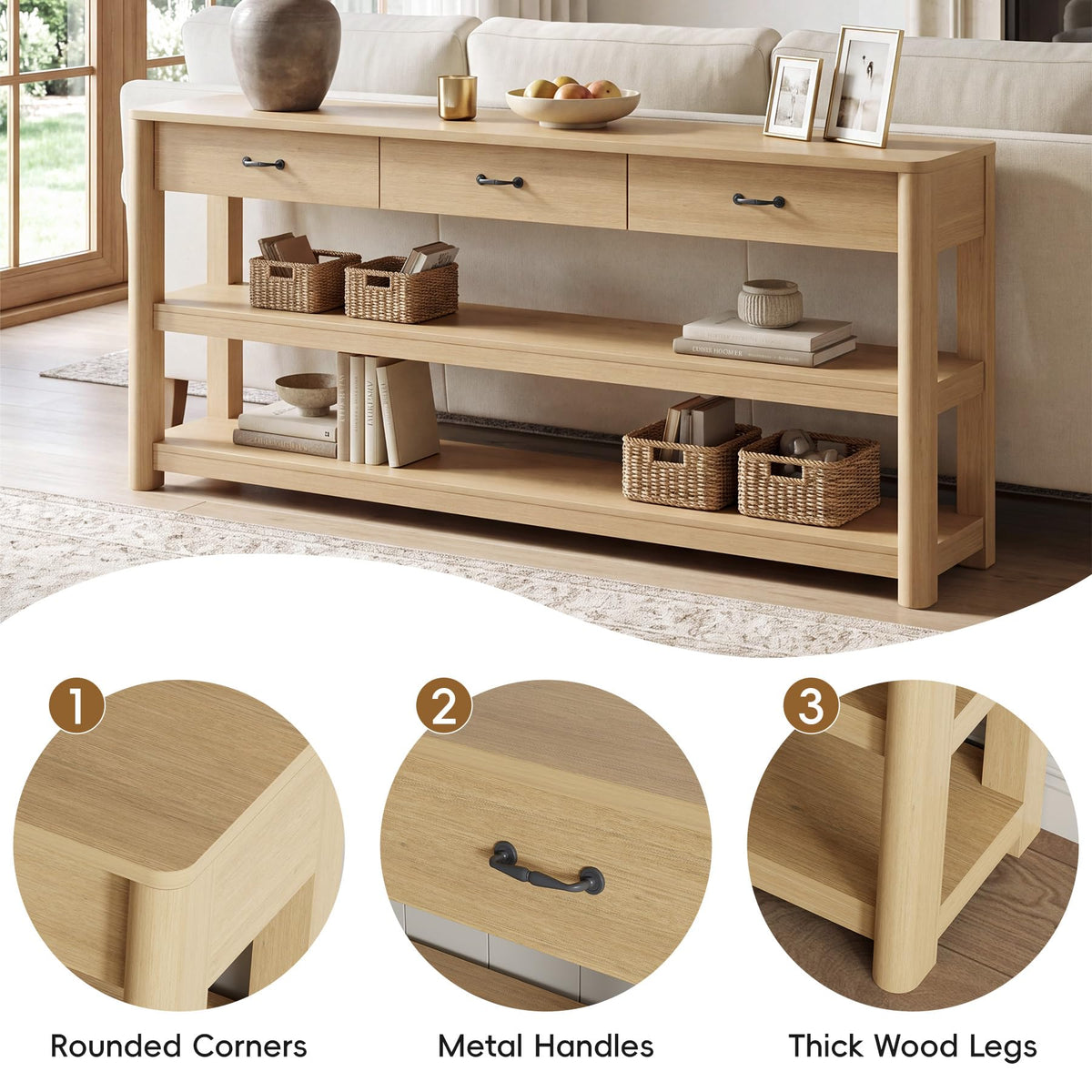 Oak Console Table with Storage Drawers Q217