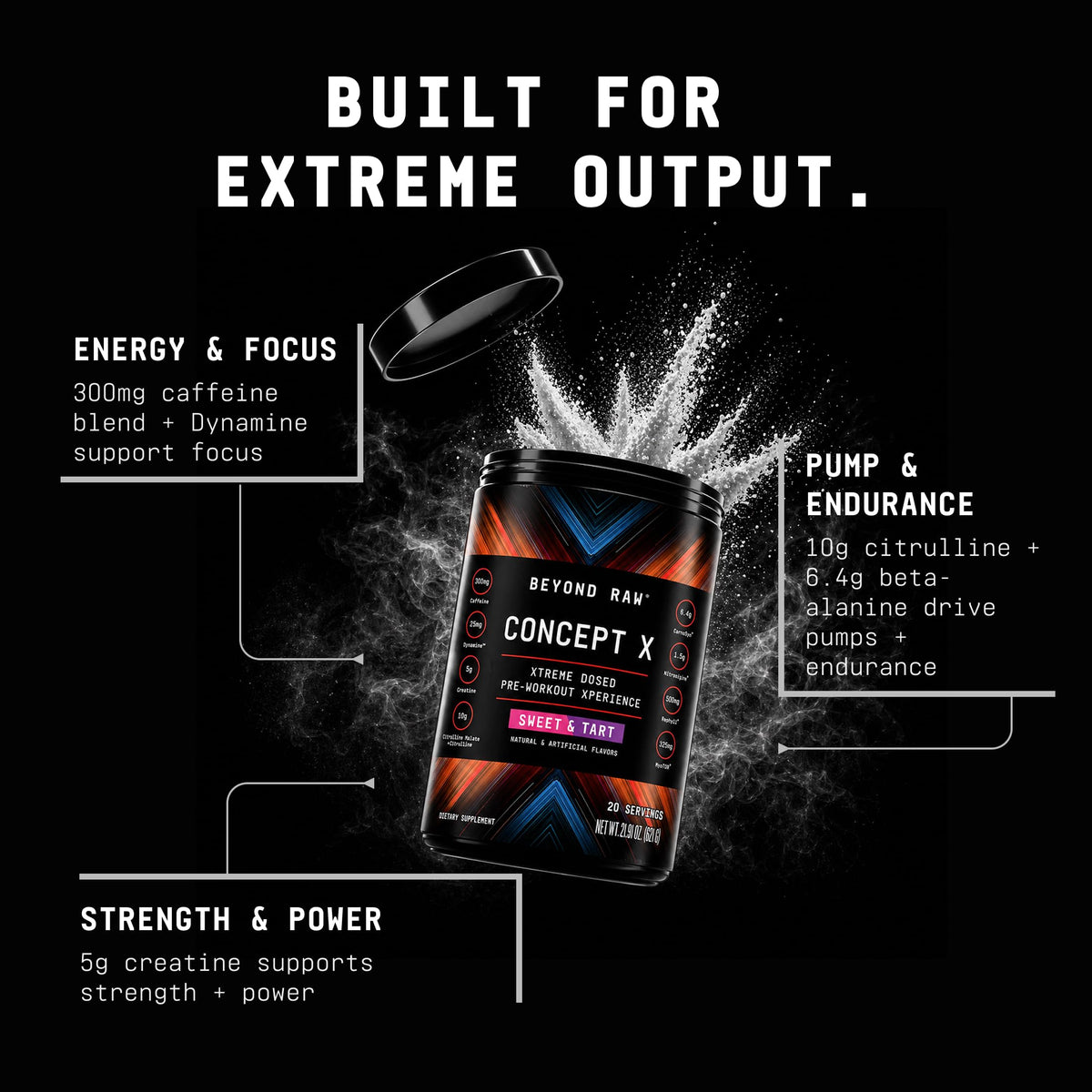 Pre-Workout Powder with Caffeine, L-Citrulline, Creatine, Beta-Alanine, 20 Servings U752633