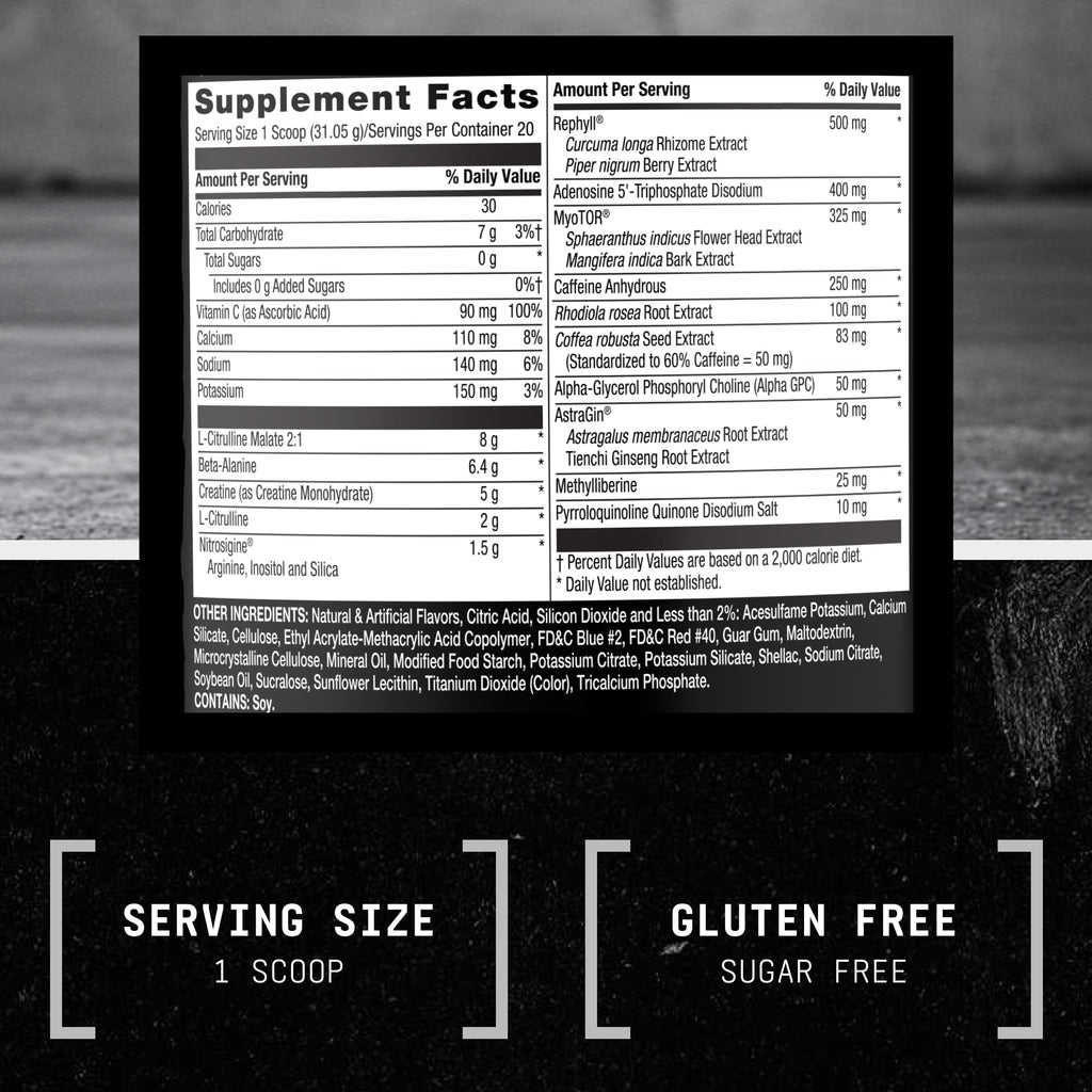 Pre-Workout Powder with Caffeine, L-Citrulline, Creatine, Beta-Alanine, 20 Servings U752633