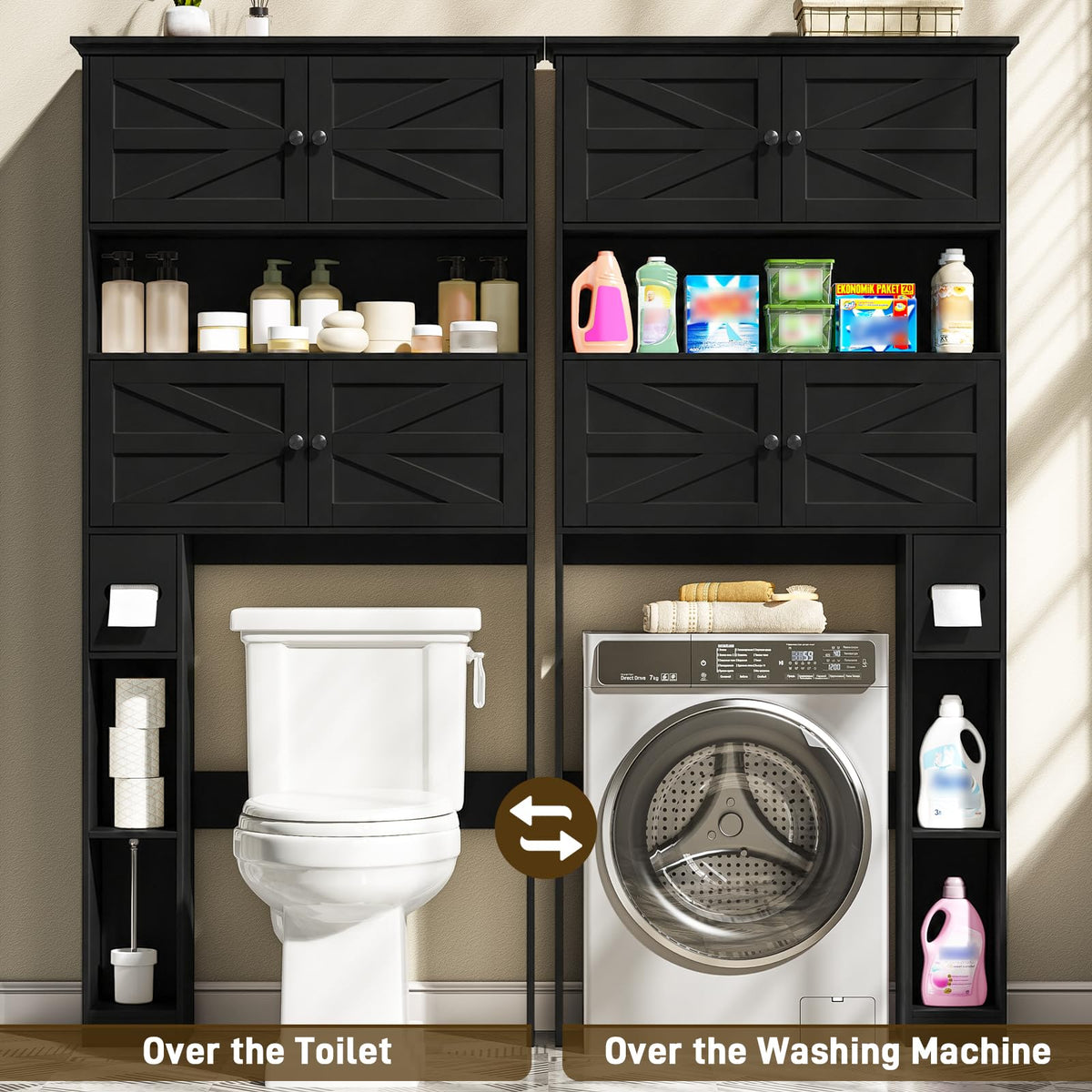 Wooden Over The Toilet Storage Cabinet with Barn Door I3441