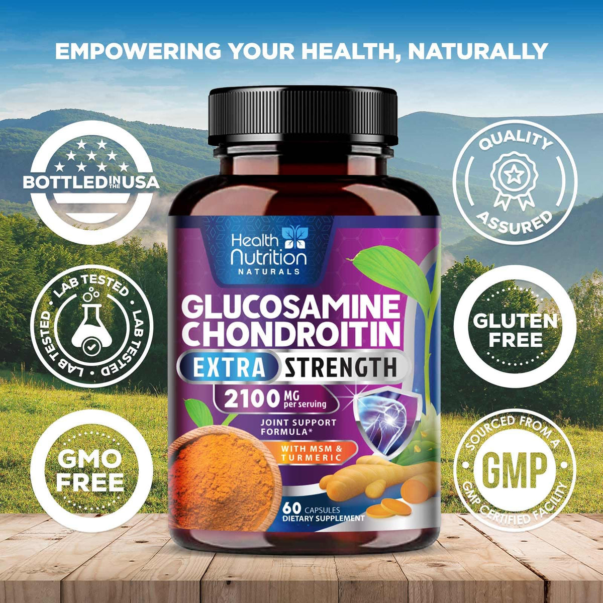 Glucosamine Chondroitin MSM Turmeric Boswellia 60 Capsules E163